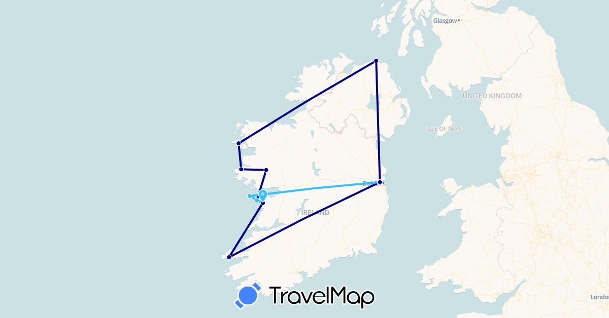 TravelMap itinerary: driving, boat in United Kingdom, Ireland (Europe)